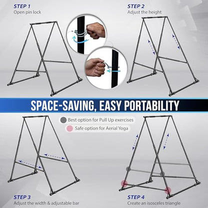 Yes4All Robust Freestanding Pull Up & Chin Up Bar, 126 Levels Adjustable & 770 lbs Capacity Foldable Pull Up Bar Station