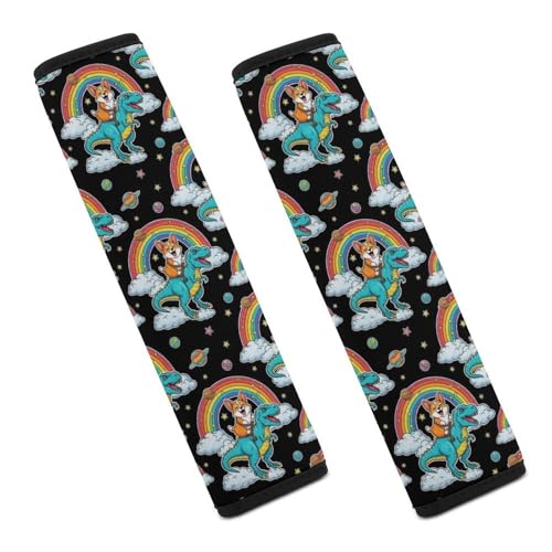 2PCS Funny Cartoon Corgi Dinosaur Car Seat Straps Shoulder Pads Soft Padded Seat Belt Cushion for Adult Use, Car Seats Pushchair Strollers High Chair Pushchair, Anti-Slip Pad - color: Pattern 251