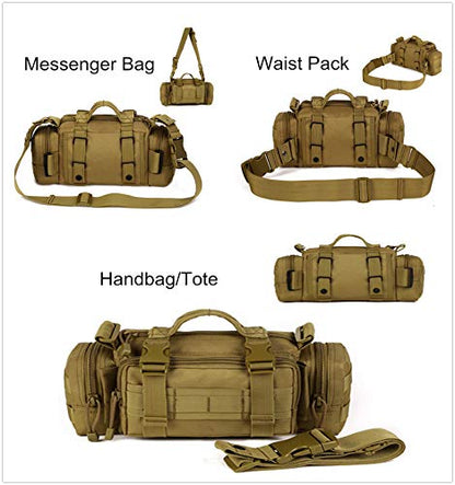 Utility 3P Military Tactical Duffle Waist Bags MOLLE Assault Shoulder Backpack Multifunction EDC Pouches Heavy Duty Fanny Packs (Brown) - color: Brown
