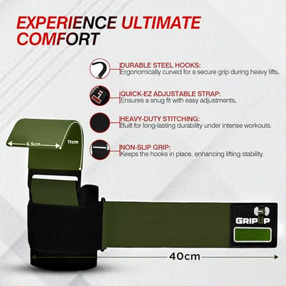 Weight Lifting Hooks – Heavy Duty Gym Straps for Deadlifts, Pull-Ups, Rows & Strength Training Secure Grip Support for Weightlifting, Powerlifting CrossFit Nylon & Neoprene Padding - color: Green