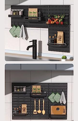 peg Board Display Stand, Kitchen Top Shelf Storage Wall Nail-Free Wall Plastic Hanging Board Free Punching Bathroom Accessories Hook(Style 1) - color: Style 1