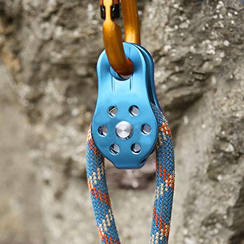 Airshi Climbing Pulley, Rustproof Heavy Duty Aluminium Alloy 12mm Small Hole Pulley for Rope Climbing (Blue Color)