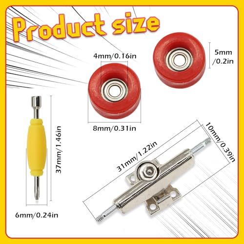 7 Pieces POM Red Fingerboard-Wheels Size 7.3mm*4.5mm Tool Set with 1 Screwdrivers 2 Alloy axles - color: Red