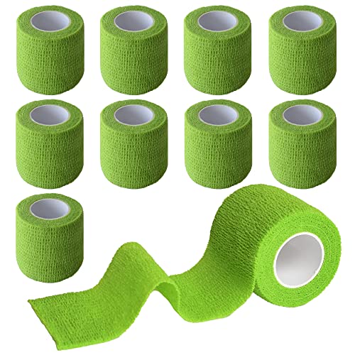 2 Inches Self Adhesive Bandage Wrap, 9 Pack, Grass Green | Cohesive Bandage Self Stick Wrap for Ankle, Wrist, Finger, Sports, Breathable Cohesive Vet Tape for Pets - color: Grass Green, size: 2 Inch