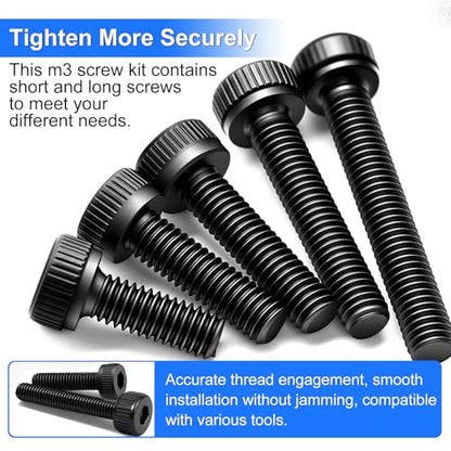 1015PCS M3 Screws Kit, M3x6/8/10/12/16/20/25/30mm Hex Socket Head Cap Screws Bolts Nuts Washers Kit, 12.9 Grade Alloy Steel Metric Machine Screw for 3D Printing - size: M3 x 6/8/10/12/16/20/25/30mm, style: Socket Head