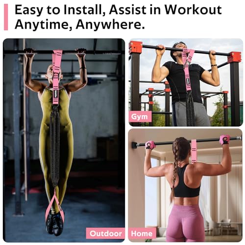 Pull Up Assistance Bands Set, Heavy Duty Adjustable Pull Up Assist Band with Feet Rest, Strength Training Bands for Home Gym Fitness, Pull-Up Bar, Calisthenics and Body Stretching - color: Pink
