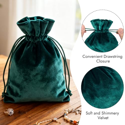 HRX Package Soft Velvet Gift Bags, 5.1x7.8 inch Velvet Drawstring Pouches Deep Teal Green for Jewelry Crystal Dice Tarot Rune (4 Pack) - color: Deep Teal Green