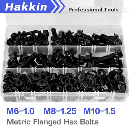 248PCS Flanged Hex Head Bolts, Hakkin Black Metric Bolt m6 m8 m10 Machine Screw Assortment Kit, M6-1.0 M8-1.25 M10-1.5 Flanged Screws Nuts Flat Spring Washers, Assorted Screws Nuts - size: 248PCS M6 M8 M10 Flanged Bolts Black