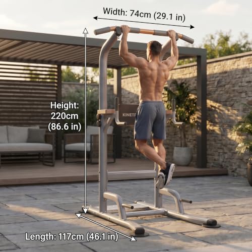 Multi-Function Power Tower Pull Up Bar Station with Pilates Resistance Bands, 450LBS Stable Pull Up Dip Station with Push Up Handles for Home Gym Strength Training Equipment - color: Stealth Grey - Beast Mode All-in-One