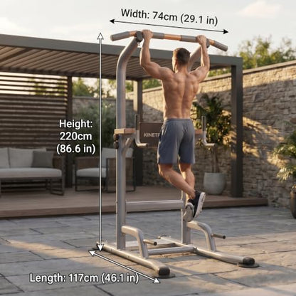 Multi-Function Power Tower Pull Up Bar Station with Pilates Resistance Bands, 450LBS Stable Pull Up Dip Station with Push Up Handles for Home Gym Strength Training Equipment - color: Stealth Grey - Beast Mode All-in-One