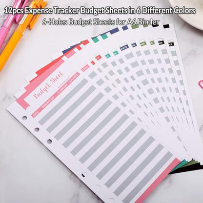 SKYDUE Budget Binder, Money Saving Binder with Zipper Envelopes, Cash Envelopes and Expense Budget Sheets for Budgeting (White/Black) - color: White/Black