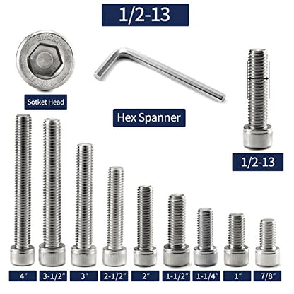 1/2-13 x 1-1/4" Socket Head Cap Screws Bolts, 20Pcs 304 Stainless Steel 18-8, Allen Socket Hex Drive, Full Thread, Bright Finish by SG TZH(with Hex Spanner) - size: 1/2-13 x 1-1/4"