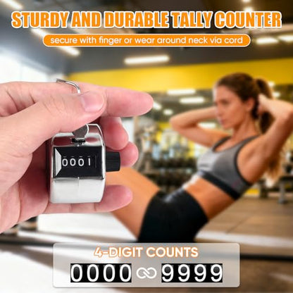 Metal Handheld Tally Counter, Clicker Counter with 4 Digit Display | Hand Mechanical Counter for Counting, Golf, Baseball, Knitting, Coaching, Fishing and Laps