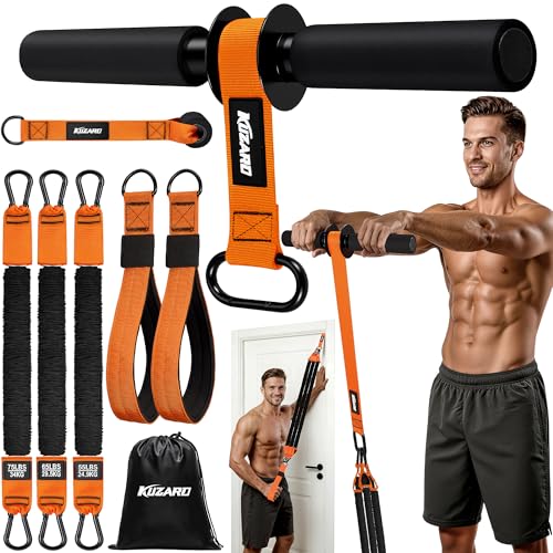 Forearm Strengthener & Wrist Roller, No Weights Needed Forearm Trainer with 3 Adjustable Resistance Bands (55/65/75 lbs), 2-in-1 Handle & Door Anchor for Arm Workout, Grip Strength & Muscle Building - color: Orange
