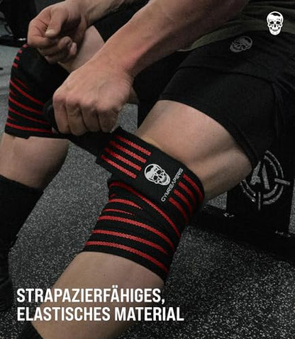 Gymreapers Knee Wraps for Squats and Powerlifting 72 Inch Compression Wraps with Strap for Men & Women Weightlifting Support - color: Red