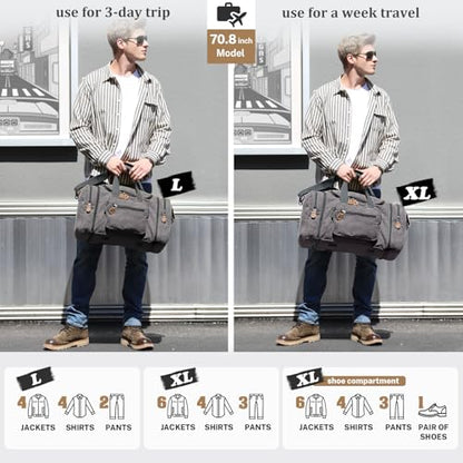 Gonex Canvas Duffle Bag for Travel, 60L Duffel Overnight Weekend Bag (Gray) - color: Grey, size: X-Large-60L (Without Shoe Compartment)