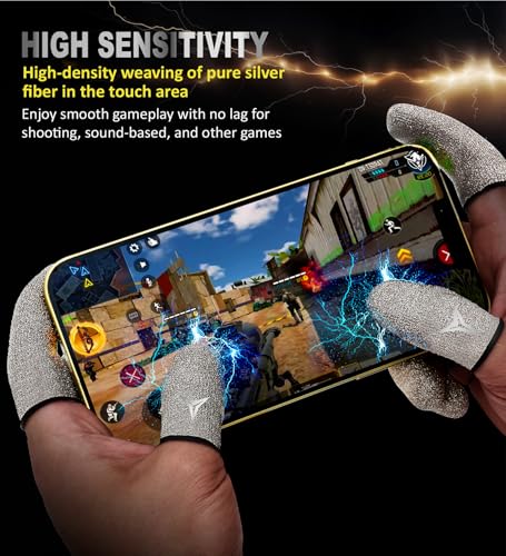 Professional Pure Silver Fiber Finger Sleeves Gloves for Mobile Gaming | Longer Size for 5 Fingers, No More Slipping, Maximum Touch Sensitivity, Anti-Sweat,6 Pack - size: L