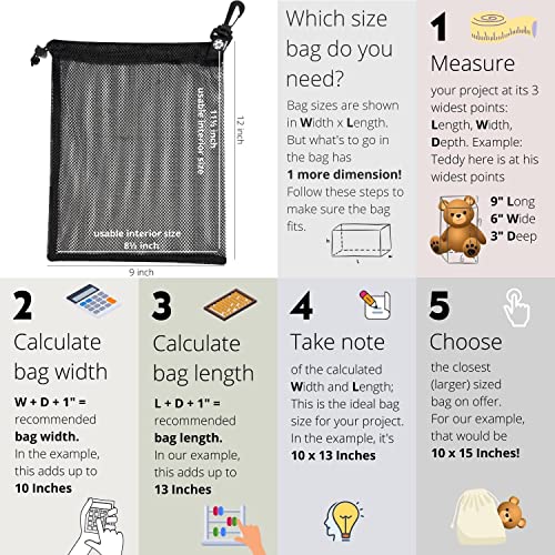 PALTERWEAR Mesh Bag with Clip and Toggle Closure (Set of 4, Black, 9 x 12 Inch) for Scuba, Scalloping, Camping, Multi-Use - size: 9 x 12 inch