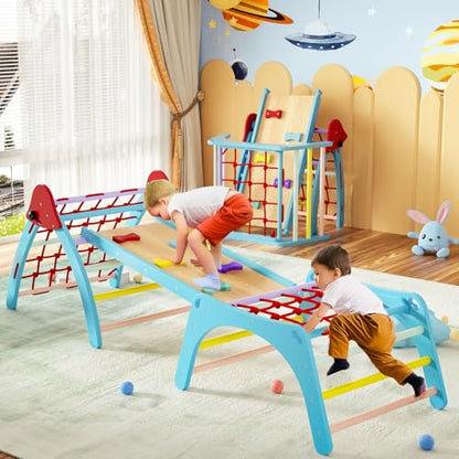 TOLEAD Pikler Triangle Set, Montessori Climbing Set, Climbing Toys for Toddlers 1-3 Inside, Foldable Baby Climbing Wooden Toys for Toddlers 1-6 Years