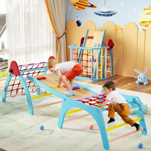 TOLEAD Pikler Triangle Set, Montessori Climbing Set, Climbing Toys for Toddlers 1-3 Inside, Foldable Baby Climbing Wooden Toys for Toddlers 1-6 Years