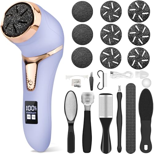 Electric Callus Remover for Feet, Portable Pedicure Kit Foot File Callus Remover, Rechargeable Waterproof Foot File for Foot Care Deadskin Remover with 9Head&LCD Display, Purple - style: Purple Electric Callus Remover +10in1+9 heads