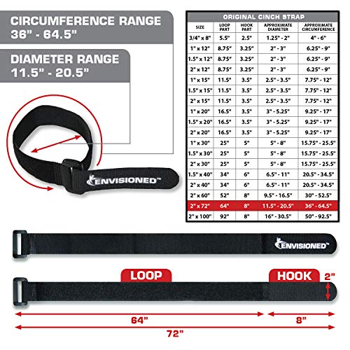 Reusable Cinch Straps 2" x 72" - 2 Pack - Hook and Loop Straps (Neon Yellow) - color: Yellow, size: 2" x 72"