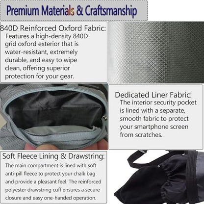 Rock Climbing Chalk Bag & Bouldering Bucket, 7.5" Oxford with Zipper Pocket - Lightweight Gym Accessories for Men Women (Black/Charcoal Grey) - color: Grey