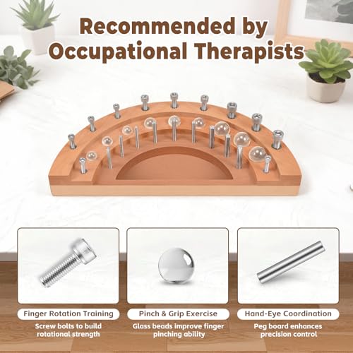 Triceratops Hand Therapy Finger Training Board, Multifunctional Wooden Dexterity Rehabilitation Tool for Stroke Recovery, Hand-Eye Coordination, Fine Motor Skills & Finger Strength Exercise, 27 Holes - style: Multipurpose Wooden Peg board