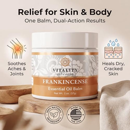 Vitality Extracts Frankincense Essential Oil Balm (2oz) – Boswellia Serrata, Beeswax & Vitamin E, Deep Moisturizing Skin Balm for Dry, Cracked Skin, Soothing & Nourishing for All Skin Types