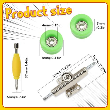 7 Pieces POM Green Fingerboard-Wheels Size 7.3mm*4.5mm Tool Set with 1 Screwdrivers 2 Alloy axles - color: Green
