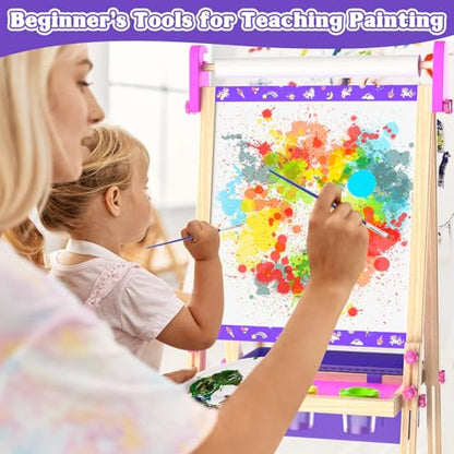 Wooden Art Easel for Kids,Double Sided Adjustable Magnetic Drawing Board | Kids Easel with Paper Roll,Whiteboard & Dry Erase Chalk Board,Toddler Easel for 4 -8 Year Old Boy Girl Birthday Gifts - color: Purple