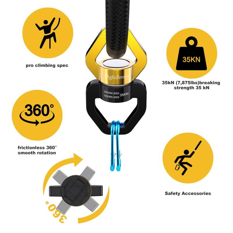 35KN Swing Swivel with Swivel Carabiner, Black Gold, 2 Pack | For hanging chairs, aerial yoga, hammocks, tire swings, kids' swings, gym rings, web tree swings, smooth rotation - color: Black Gold, size: 2 pack with carabiners