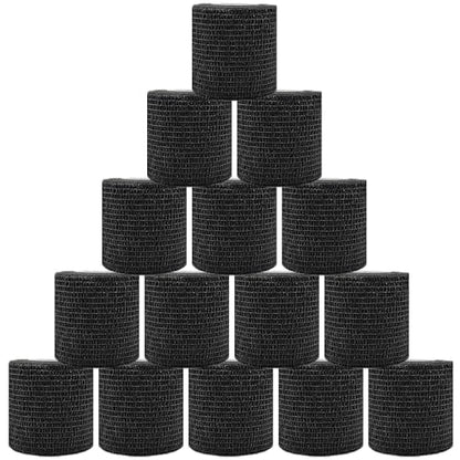 15 Pack Self Adhesive Bandage Wrap 2 Inch x 5 Yards (Black) | Non-Woven Bandage,Vet Wrap Breathable Elastic Self-Adherent Tape for Stretch Athletic, Sports, Wrist, Ankle - color: Black-15