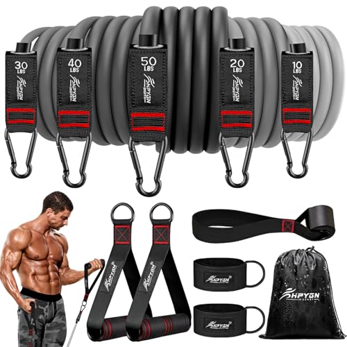 HPYGN Resistance Bands, Exercise Bands with Handles, Fitness Bands, Workout Bands with Door Anchor and Ankle Straps, for Heavy Resistance Training, Physical Therapy, Shape Body, Yoga, Home Workout Set - color: grey, style: 250LBS