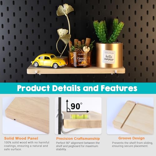 2 Pack Solid Wood Pegboard Shelves ONLY for IKEA Skadis | Natural Hardwood, Pegboard Shelf with Hooks Compatible with IKEA Skadis Pegboard, Pegboard Accessories For Home & Office