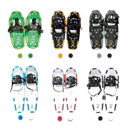 Snowshoes,Lightweight Aluminum Frame,13-Point Heavy Duty Crampons,UV Shoe Decking, and Ratchet System for Secure Fit Complete with Carry Bag for Convenient Storage and Travel - color: GREEN