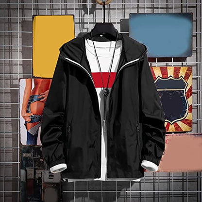 Lolvmvchi Mens Rain Jacket Lightweight Hooded Windbreaker Distressed Softshell Jackets Raincoat for Hiking - color: Black, size: Medium