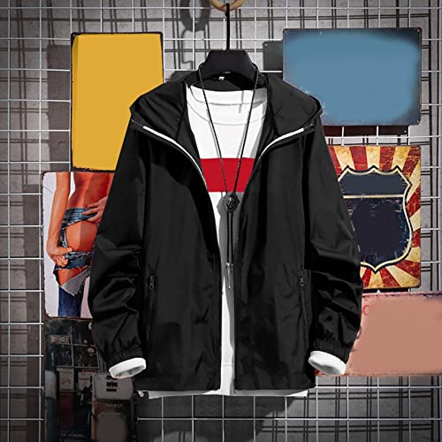 Lolvmvchi Mens Rain Jacket Lightweight Hooded Windbreaker Distressed Softshell Jackets Raincoat for Hiking - color: Black, size: XX-Large