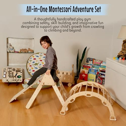 Montessori Wooden Climbing Set for Kids | Montessori Climbing Triangle Climbing Dome Ramp and Pillow | Montessori Climbing Frame Set for Toddler | Montessori Playground | Kids Play Gym(Jungle) - style: Jungle