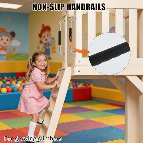 16 Inch Metal Playground Handles, 6 Pack Heavy Duty Grab Bars with Non-Slip Silicone Grip, 650 lbs Load Capacity, Indoor Outdoor Playset Accessories for Climbing Frame, Treehouse, Jungle Gym