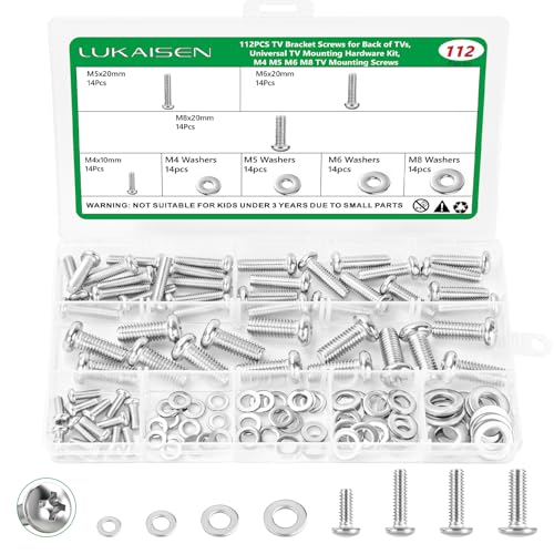 112 Pcs 304 Stainless TV Mount Screws, M4 M5 M6 M8 Bolt Washer Kit | Socket Head Bolts Assortment with Flat Washers for Mounting TV Mount, Monitor Arm,Wall Bracket, Rust Resistant, Storage Case - color: 112PCS Silver