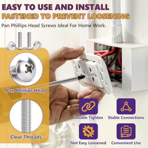 15Pcs 6-32x1-1/2 Pan Head Machine Screws Kit 304 SS for Outlet | Phillips Full Thread For Electrical Outlet Switch plate, Cabinet & Drawer, Anti-Rust & Anti-Corrosion, Organizer Box Included - size: 6-32 x 1-1/2