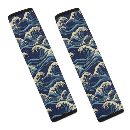 1 Pair Soft Padded Seat Belt Cover for Child, Most Cars, The Great Wave Off Kanagawa Japanese Shoulder Harness Cover, Neck and Shoulder Support - color: Pattern 155