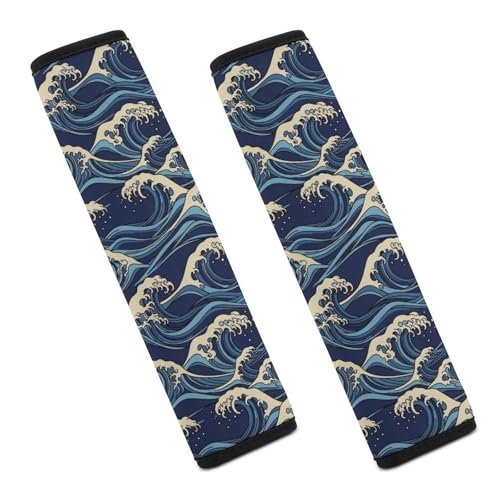 1 Pair Soft Padded Seat Belt Cover for Child, Most Cars, The Great Wave Off Kanagawa Japanese Shoulder Harness Cover, Neck and Shoulder Support - color: Pattern 155