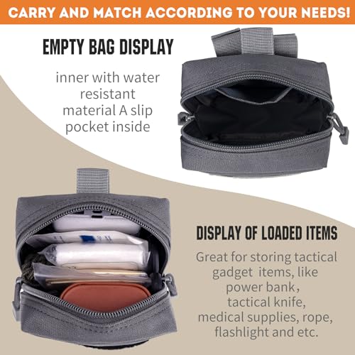 2 Pack Tactical Molle EDC Pouch Multi-Purpose Compact Pack Water-Resistant Utility Pouch with Flag Patch - color: Gray