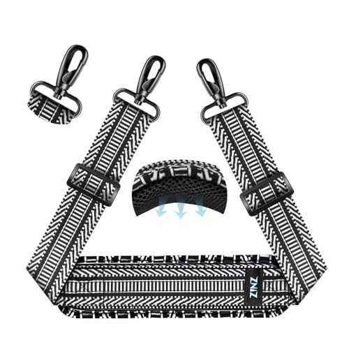 ZINZ 75" Shoulder Strap with Fixed Pad and Dual Balanced Buckles，Black White Jacquard - color: Black White Jacquard