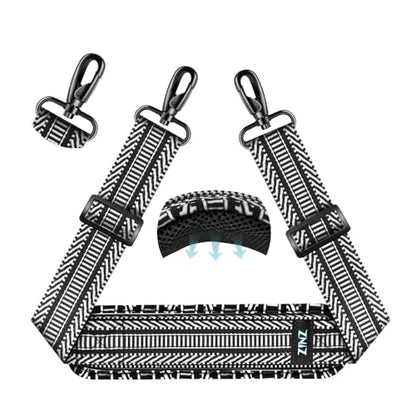 ZINZ 75" Shoulder Strap with Fixed Pad and Dual Balanced Buckles，Black White Jacquard - color: Black White Jacquard
