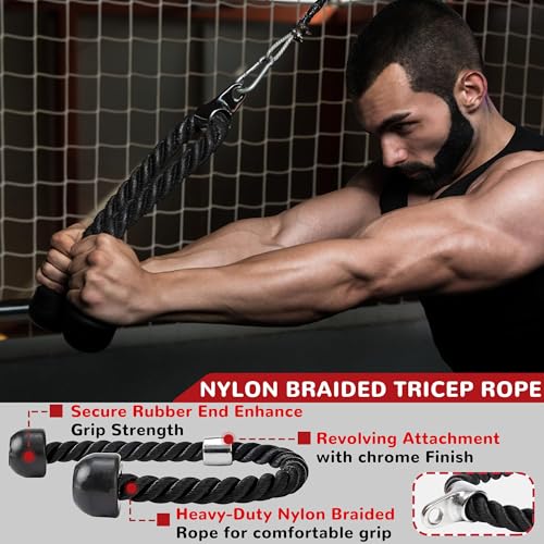 Fitvids Cable Attachment Set 800LB LoadCapacity Tricep Rope, Row Handle, StraightBar, V Bar Commercial Grade Cable MachineAccessories for Home Gym Workouts - size: 4-Piece Set-Black