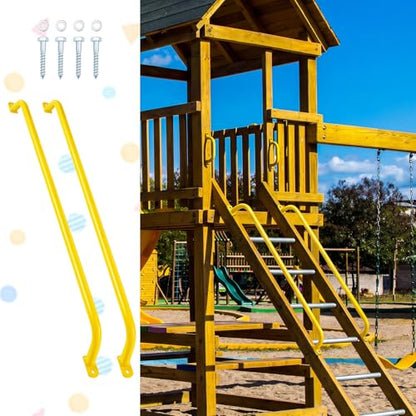 Lounsweer 2 Pcs,39 Inch Playground Safety Handles, Long Grab Bars,Yellow | Playhouse Ladder Handles, Treehouse Accessories, Rock Climbing Wall, Metal Grab Bars, Safety Handrails, Playground Equipment - color: Yellow, size: 39 Inch
