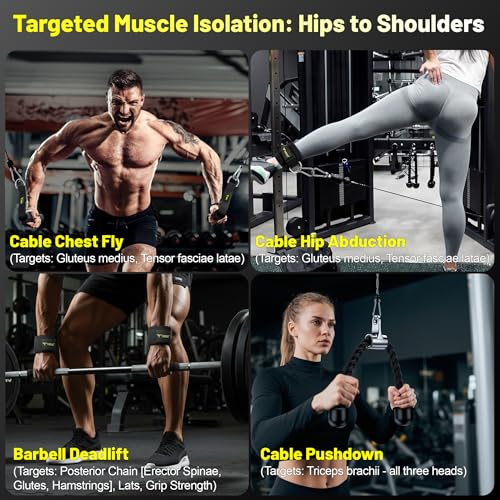 Cable Attachments for Gym, LAT Pulldown & Cable Machine Attachment Set: V-Shaped Bar, Rotating Straight Bar, V Rotation Handle, Nylon Tricep Rope, Ankle Straps & Handles, Home Gym - size: Long Bar Set